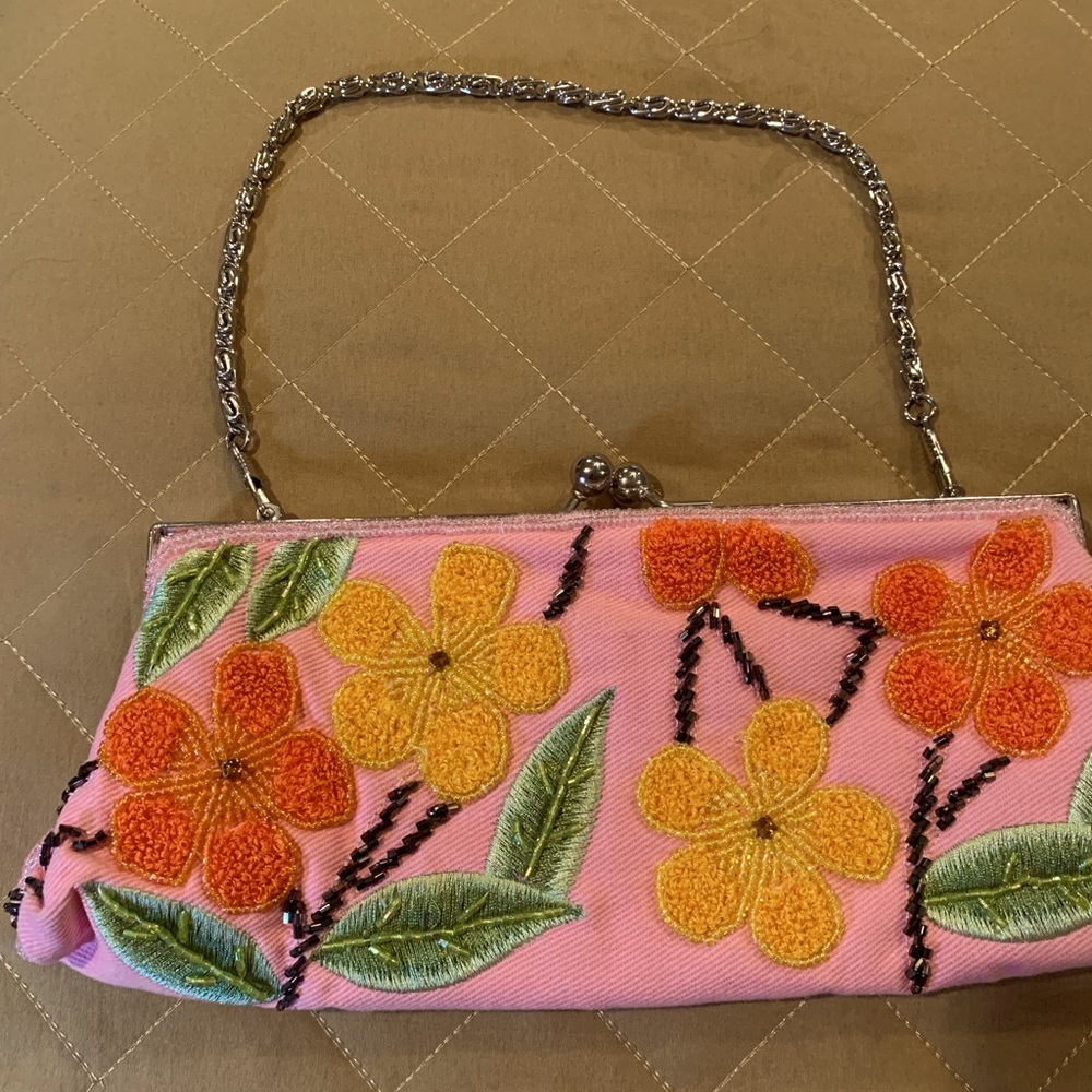 Pretty Beaded and Cloth Clutch.  Great colors!  Never used.